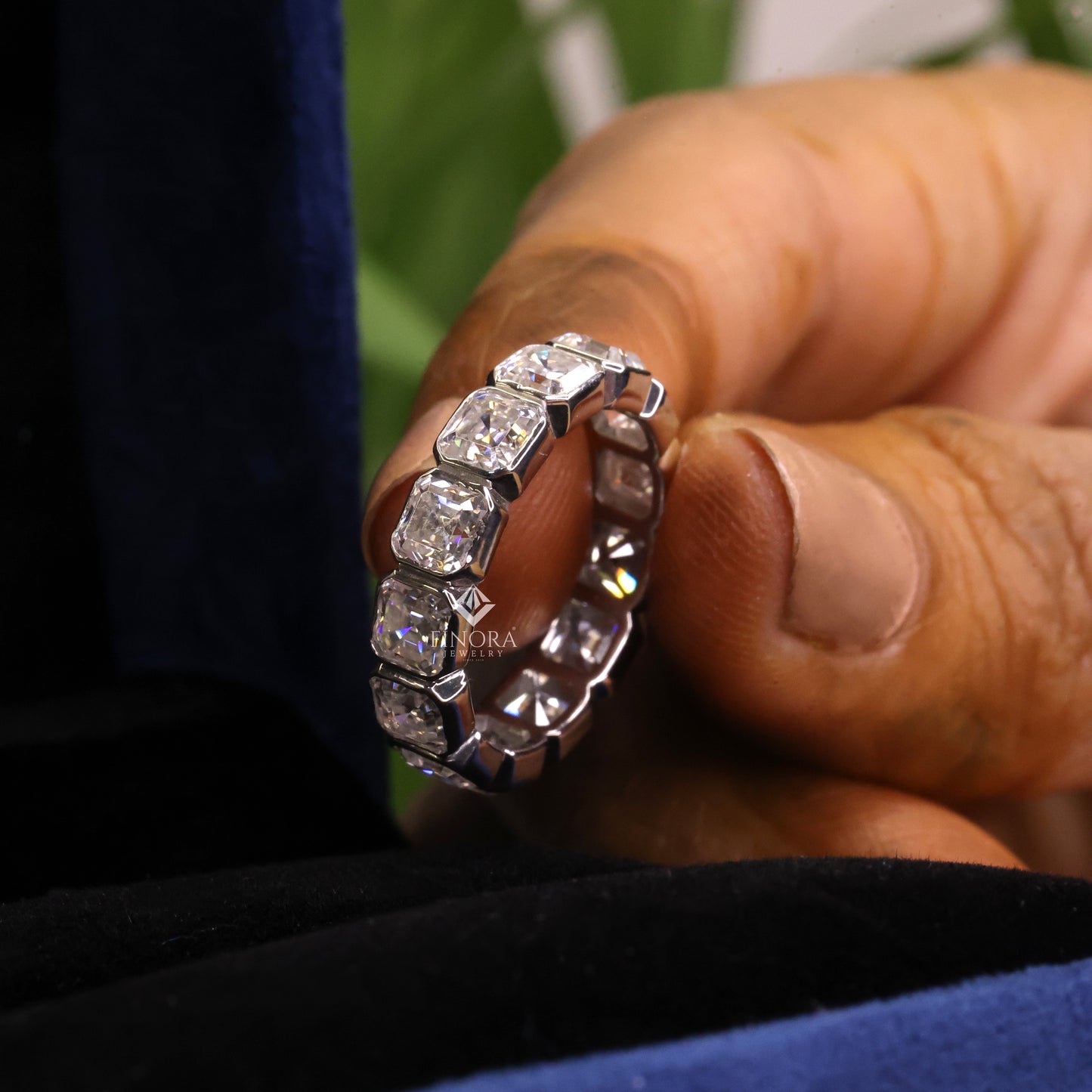 asscher cut moissanite eternity wedding band, luxury statement ring – finora jewelry