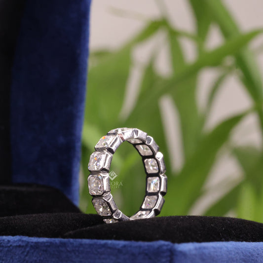 Asscher Cut Moissanite Eternity Wedding Band, Luxury Statement Ring – Finora Jewelry