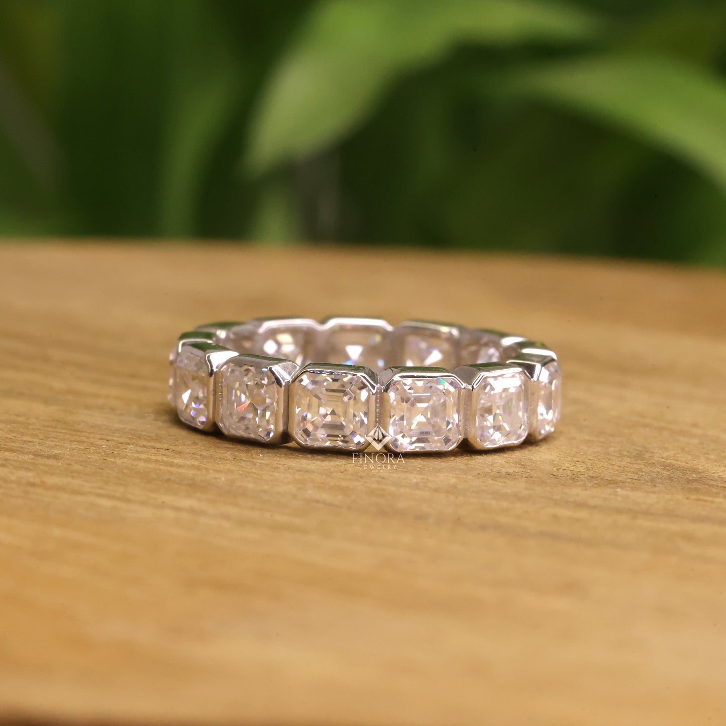 asscher cut moissanite eternity wedding band, luxury statement ring – finora jewelry