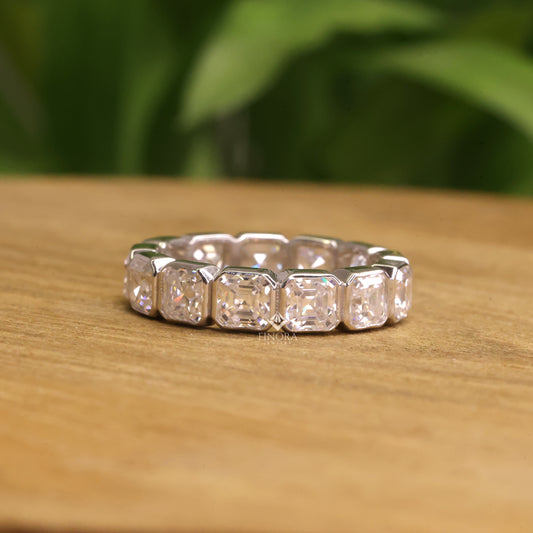 Asscher Cut Moissanite Eternity Wedding Band, Luxury Statement Ring – Finora Jewelry