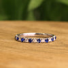Blue & White Round Cut Moissanite Half Eternity Wedding Band, Stackable Ring – Finora Jewelry