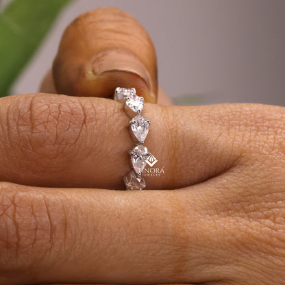 Pear Cut Moissanite Half Eternity Wedding Band, Stackable Ring – Finora Jewelry