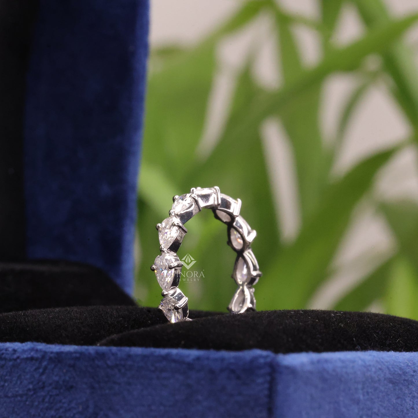 pear cut moissanite half eternity wedding band, stackable ring – finora jewelry