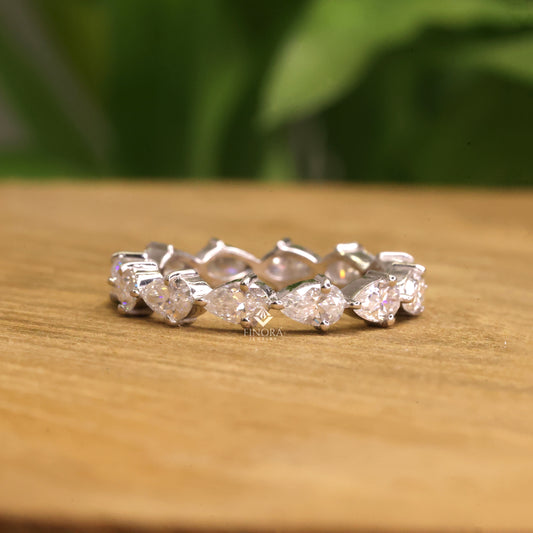 Pear Cut Moissanite Half Eternity Wedding Band, Stackable Ring – Finora Jewelry
