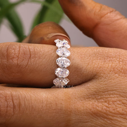 Oval Cut Moissanite Half Eternity Wedding Band, Stackable Ring – Finora Jewelry