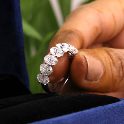 Oval Cut Moissanite Half Eternity Wedding Band, Stackable Ring – Finora Jewelry