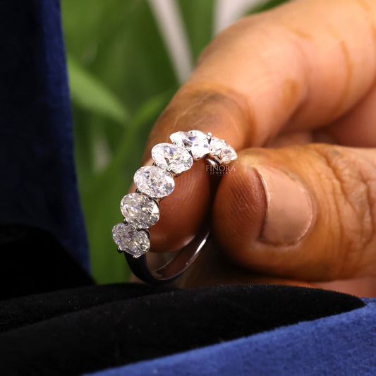 Oval Cut Moissanite Half Eternity Wedding Band, Stackable Ring – Finora Jewelry