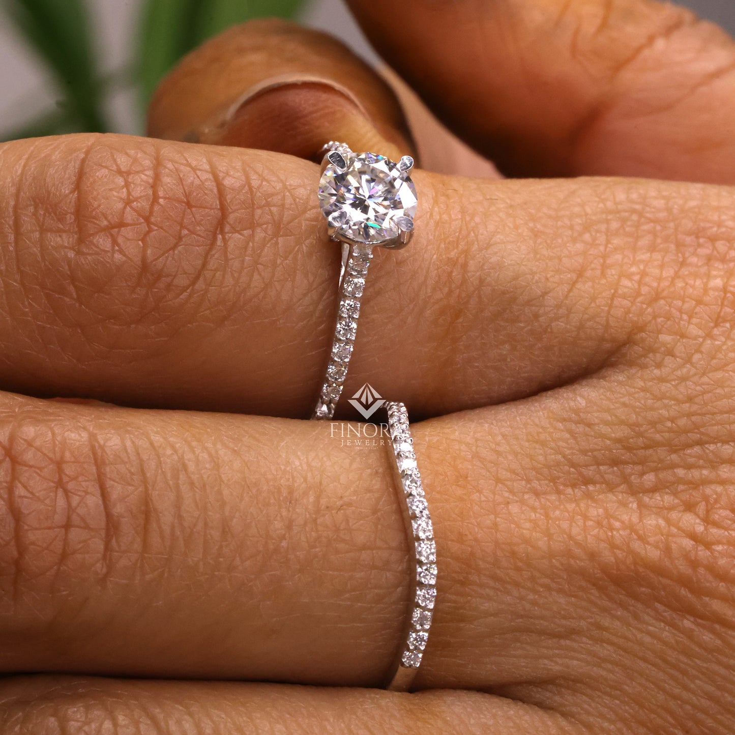round cut diamond solitaire engagement ring with matching band – finora jewelry