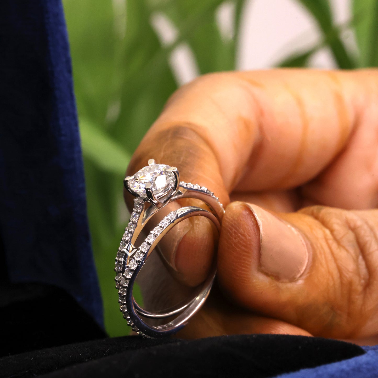 round cut diamond solitaire engagement ring with matching band – finora jewelry