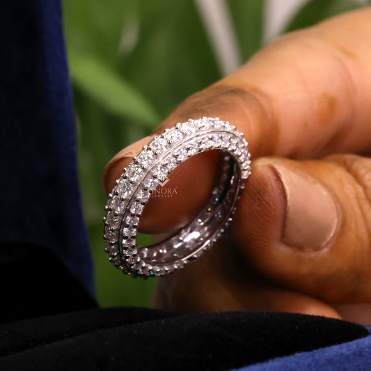 Round Cut Moissanite Full Eternity Wedding Band in 925 Sterling Silver – Finora Jewelry