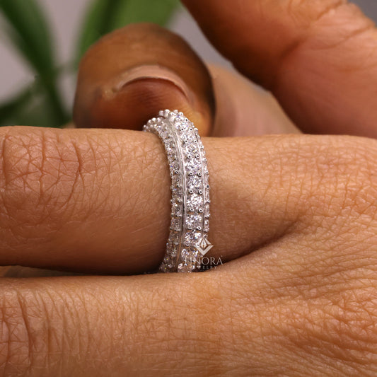 Round Cut Moissanite Full Eternity Wedding Band in 925 Sterling Silver – Finora Jewelry