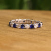 Blue & Colorless Round Cut Moissanite Full Eternity Wedding Band, Stackable Ring – Finora Jewelry