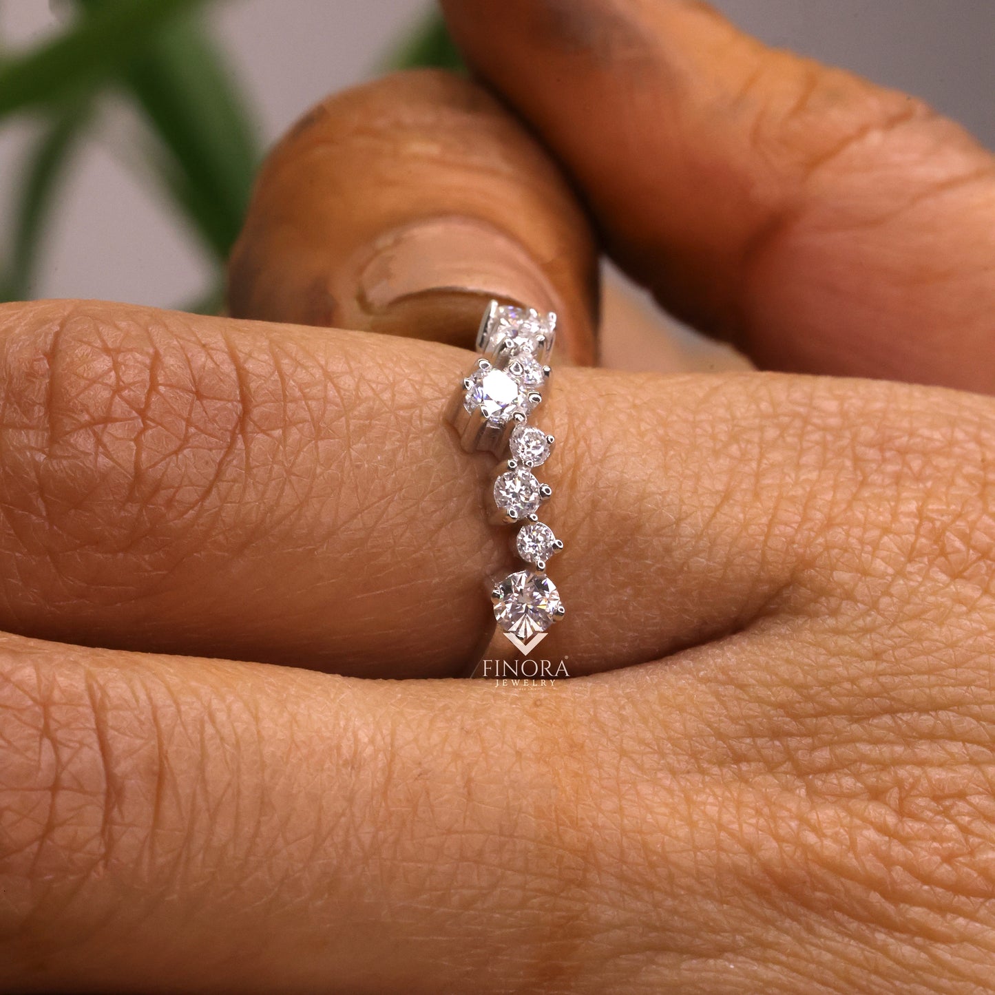 round cut diamond curved wedding band, contour stackable ring – finora jewelry