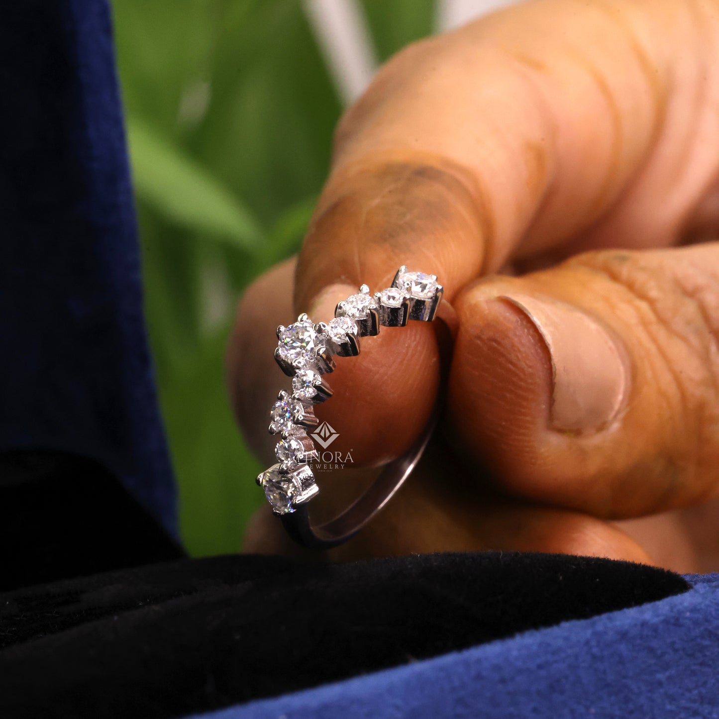 round cut diamond curved wedding band, contour stackable ring – finora jewelry