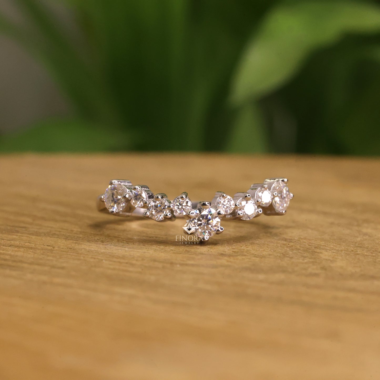 round cut diamond curved wedding band, contour stackable ring – finora jewelry