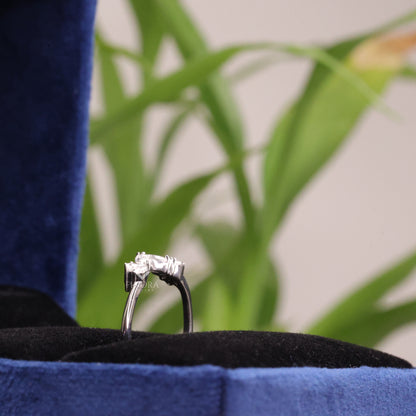 Marquise & Round Cut Moissanite Open Wedding Band, Leaf Inspired Stackable Ring – Finora Jewelry