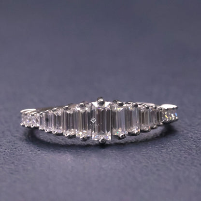 Baguette & Princess Cut Moissanite Wedding Band, Modern Half Eternity Ring – Finora Jewelry