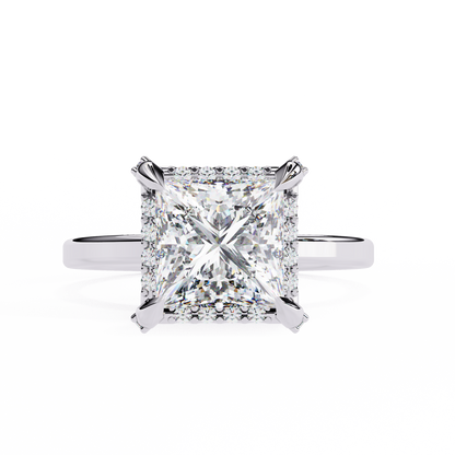 Princess Cut Moissanite Halo Engagement Ring – Elegant Square Solitaire for Proposal, Birthday or Anniversary Gift – 925 Silver / 10K / 14K Gold / Platinum – White / Yellow / Rose Gold – Finora Jewelry