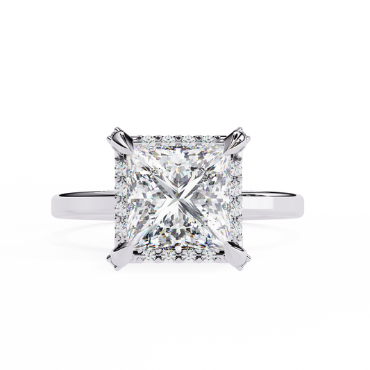 Princess Cut Moissanite Halo Engagement Ring – Elegant Square Solitaire for Proposal, Birthday or Anniversary Gift – 925 Silver / 10K / 14K Gold / Platinum – White / Yellow / Rose Gold – Finora Jewelry
