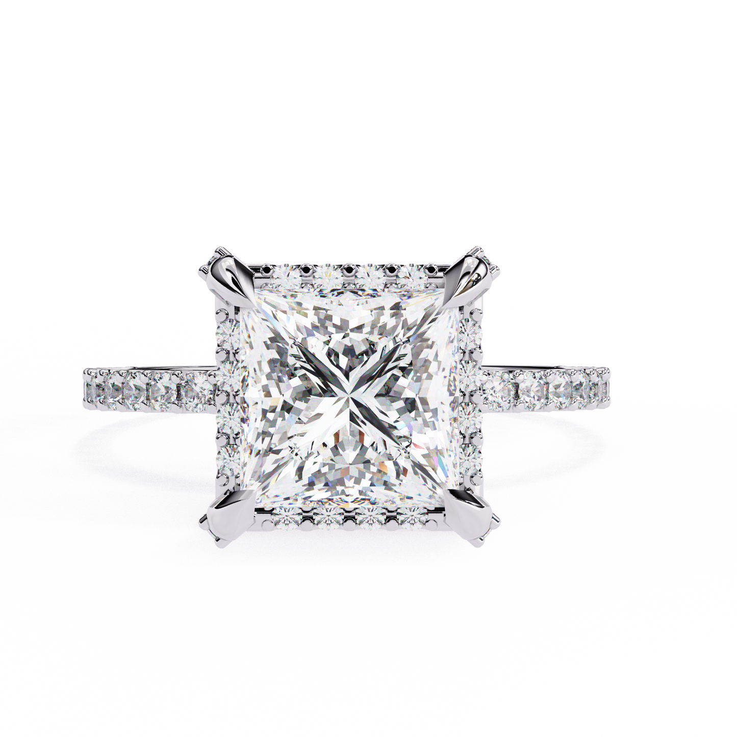 princess cut moissanite engagement ring with pavé band – sparkling solitaire for birthday, promise, or proposal gift – custom 925 silver / 10k / 14k gold / platinum – white / yellow / rose gold – finora exclusive