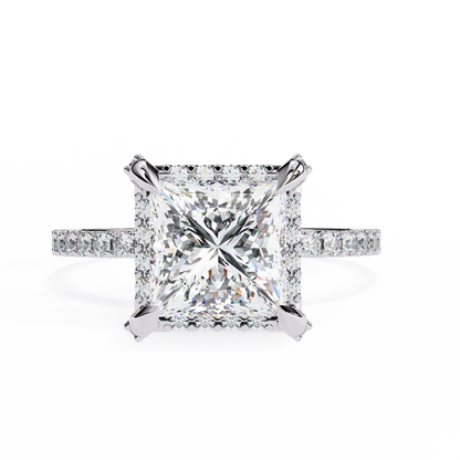 Princess Cut Moissanite Engagement Ring with Pavé Band – Sparkling Solitaire for Birthday, Promise, or Proposal Gift – Custom 925 Silver / 10K / 14K Gold / Platinum – White / Yellow / Rose Gold – Finora Exclusive