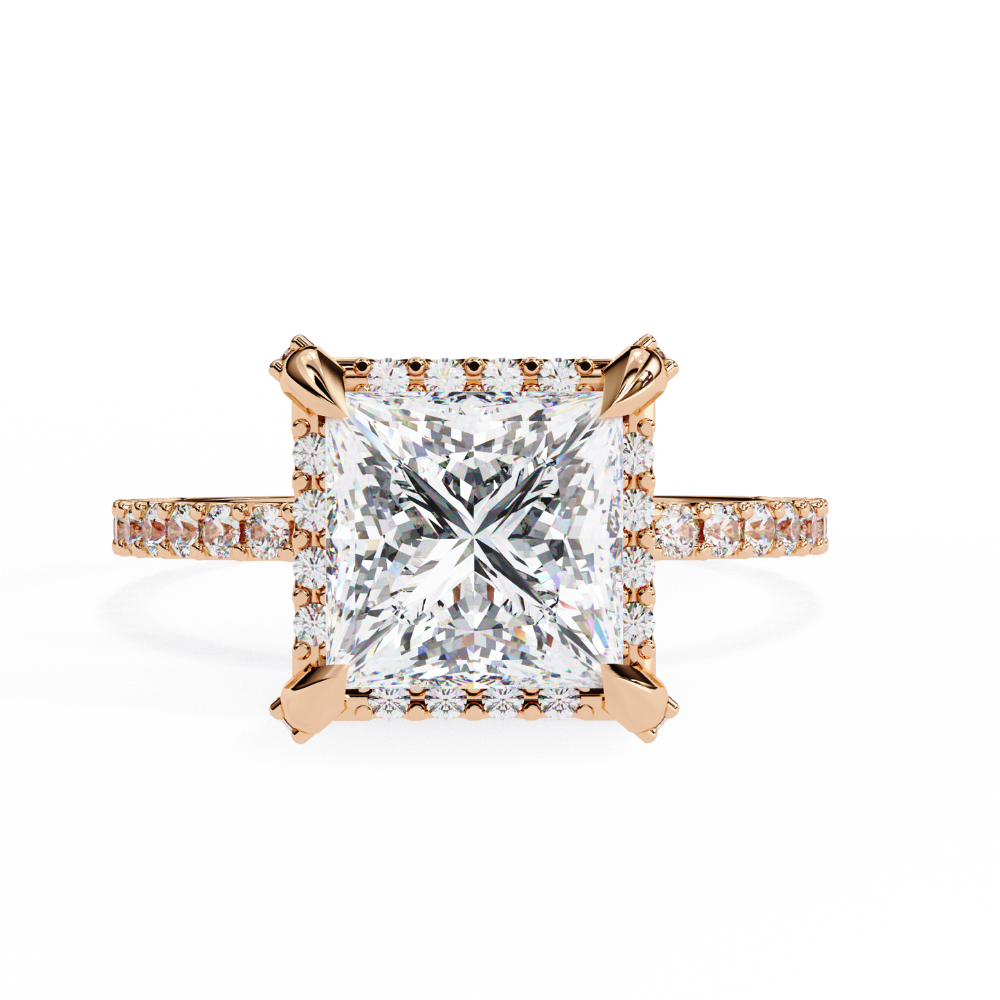 princess cut moissanite engagement ring with pavé band – sparkling solitaire for birthday, promise, or proposal gift – custom 925 silver / 10k / 14k gold / platinum – white / yellow / rose gold – finora exclusive