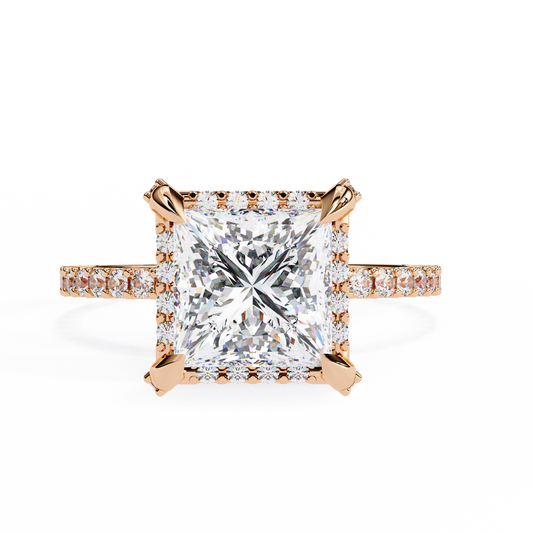 Princess Cut Moissanite Engagement Ring with Pavé Band – Sparkling Solitaire for Birthday, Promise, or Proposal Gift – Custom 925 Silver / 10K / 14K Gold / Platinum – White / Yellow / Rose Gold – Finora Exclusive