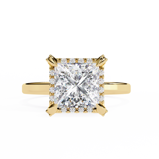 Princess Cut Moissanite Halo Engagement Ring – Elegant Square Solitaire for Proposal, Birthday or Anniversary Gift – 925 Silver / 10K / 14K Gold / Platinum – White / Yellow / Rose Gold – Finora Jewelry