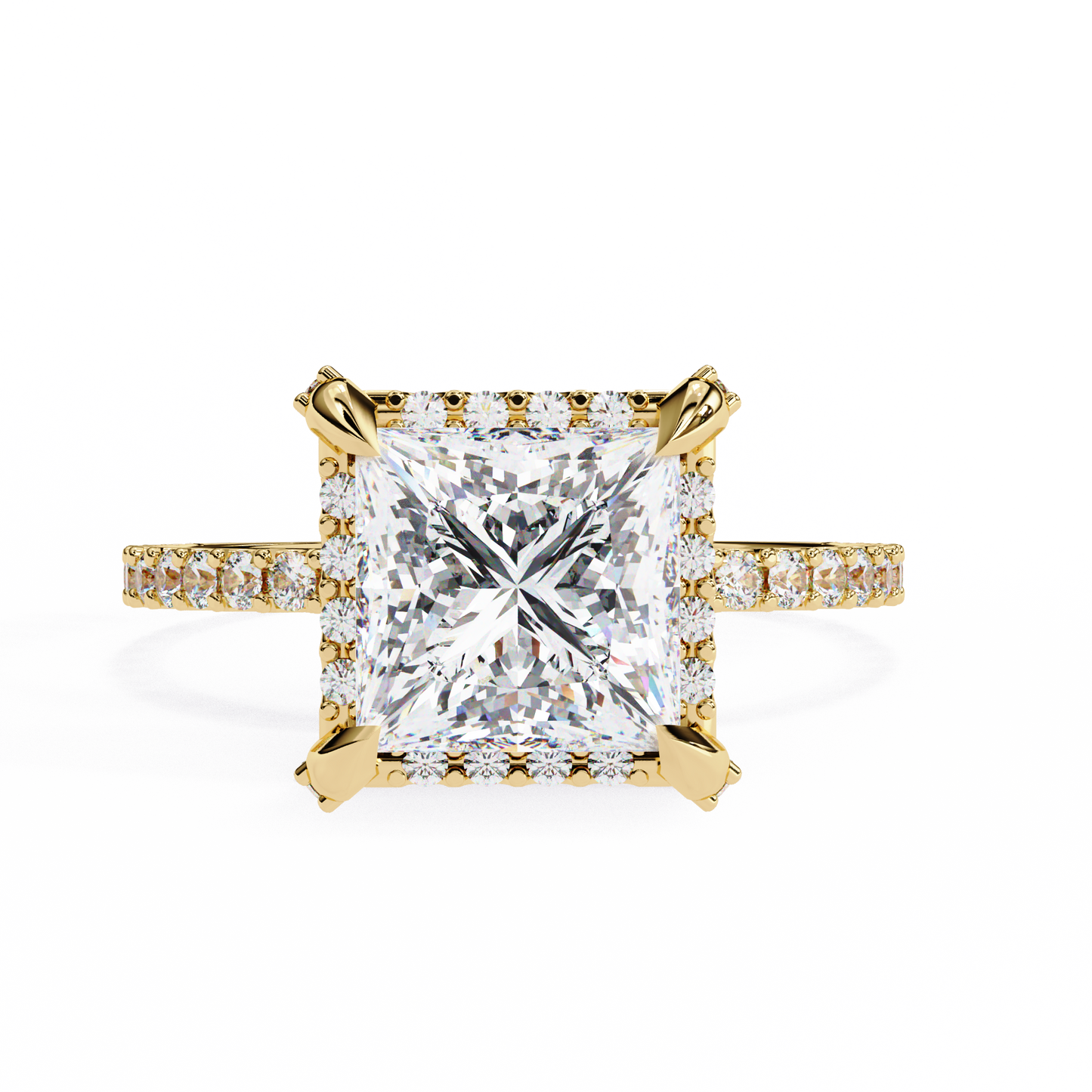 princess cut moissanite engagement ring with pavé band – sparkling solitaire for birthday, promise, or proposal gift – custom 925 silver / 10k / 14k gold / platinum – white / yellow / rose gold – finora exclusive