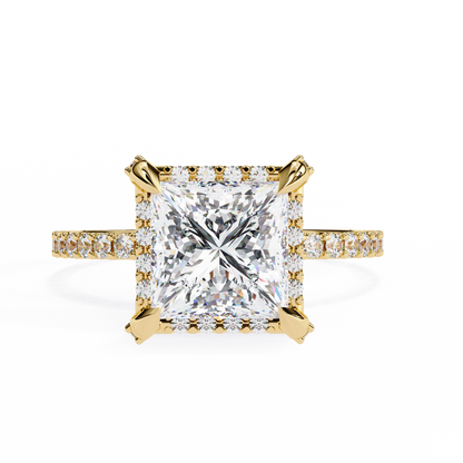 Princess Cut Moissanite Engagement Ring with Pavé Band – Sparkling Solitaire for Birthday, Promise, or Proposal Gift – Custom 925 Silver / 10K / 14K Gold / Platinum – White / Yellow / Rose Gold – Finora Exclusive