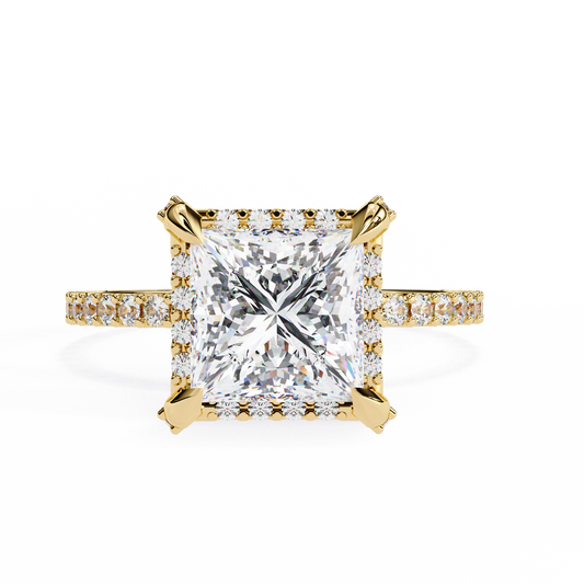 Princess Cut Moissanite Engagement Ring with Pavé Band – Sparkling Solitaire for Birthday, Promise, or Proposal Gift – Custom 925 Silver / 10K / 14K Gold / Platinum – White / Yellow / Rose Gold – Finora Exclusive