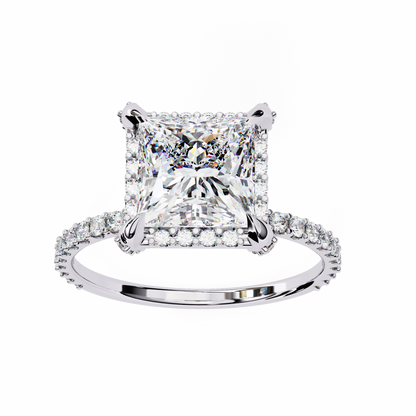 Princess Cut Moissanite Engagement Ring with Pavé Band – Sparkling Solitaire for Birthday, Promise, or Proposal Gift – Custom 925 Silver / 10K / 14K Gold / Platinum – White / Yellow / Rose Gold – Finora Exclusive