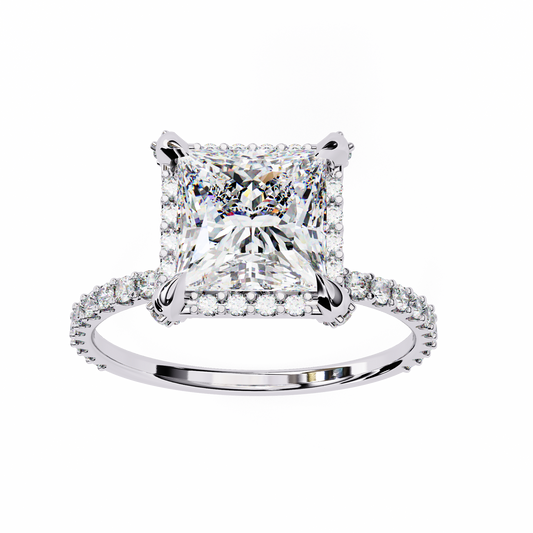 Princess Cut Moissanite Engagement Ring with Pavé Band – Sparkling Solitaire for Birthday, Promise, or Proposal Gift – Custom 925 Silver / 10K / 14K Gold / Platinum – White / Yellow / Rose Gold – Finora Exclusive