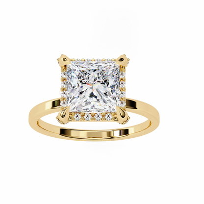 Princess Cut Moissanite Halo Engagement Ring – Elegant Square Solitaire for Proposal, Birthday or Anniversary Gift – 925 Silver / 10K / 14K Gold / Platinum – White / Yellow / Rose Gold – Finora Jewelry