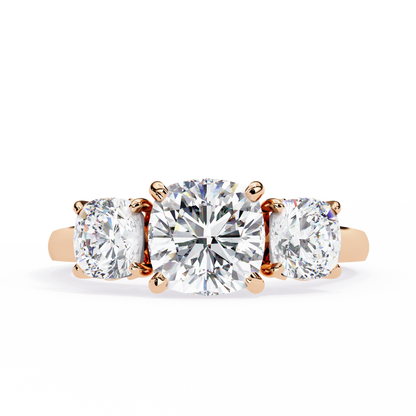Three-Stone Cushion Cut Diamond Engagement Ring – Trio of Brilliance in White Gold or Platinum – Finora Symbolic Design of Past, Present & Future – Elegant Gift for Her