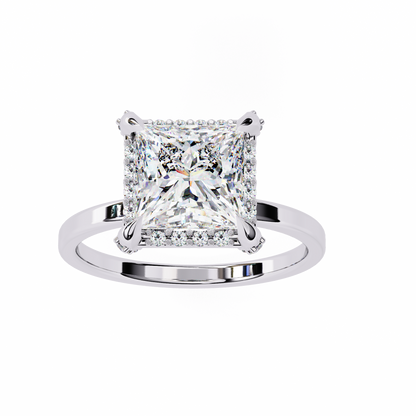 Princess Cut Moissanite Halo Engagement Ring – Elegant Square Solitaire for Proposal, Birthday or Anniversary Gift – 925 Silver / 10K / 14K Gold / Platinum – White / Yellow / Rose Gold – Finora Jewelry