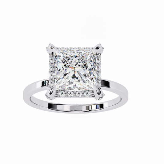 Princess Cut Moissanite Halo Engagement Ring – Elegant Square Solitaire for Proposal, Birthday or Anniversary Gift – 925 Silver / 10K / 14K Gold / Platinum – White / Yellow / Rose Gold – Finora Jewelry