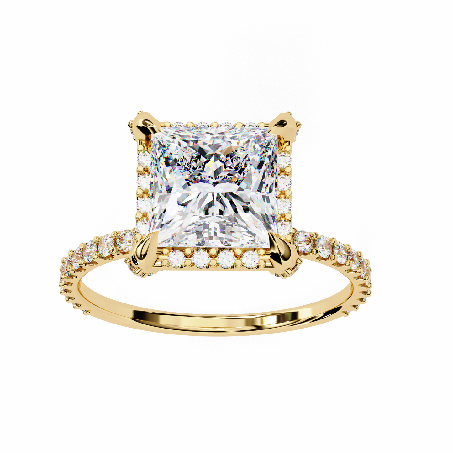 princess cut moissanite engagement ring with pavé band – sparkling solitaire for birthday, promise, or proposal gift – custom 925 silver / 10k / 14k gold / platinum – white / yellow / rose gold – finora exclusive