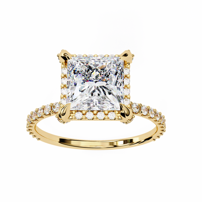 Princess Cut Moissanite Engagement Ring with Pavé Band – Sparkling Solitaire for Birthday, Promise, or Proposal Gift – Custom 925 Silver / 10K / 14K Gold / Platinum – White / Yellow / Rose Gold – Finora Exclusive