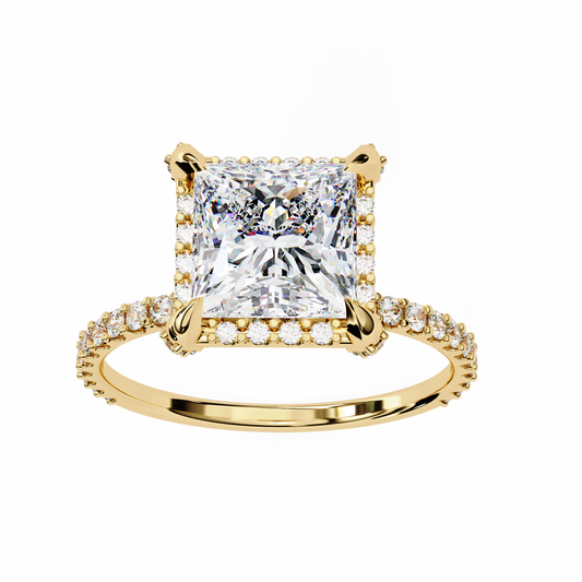 Princess Cut Moissanite Engagement Ring with Pavé Band – Sparkling Solitaire for Birthday, Promise, or Proposal Gift – Custom 925 Silver / 10K / 14K Gold / Platinum – White / Yellow / Rose Gold – Finora Exclusive