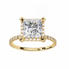 Princess Cut Moissanite Engagement Ring with Pavé Band – Sparkling Solitaire for Birthday, Promise, or Proposal Gift – Custom 925 Silver / 10K / 14K Gold / Platinum – White / Yellow / Rose Gold – Finora Exclusive