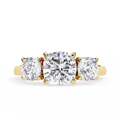 Three-Stone Cushion Cut Diamond Engagement Ring – Trio of Brilliance in White Gold or Platinum – Finora Symbolic Design of Past, Present & Future – Elegant Gift for Her