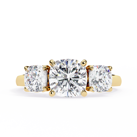 Three-Stone Cushion Cut Diamond Engagement Ring – Trio of Brilliance in White Gold or Platinum – Finora Symbolic Design of Past, Present & Future – Elegant Gift for Her