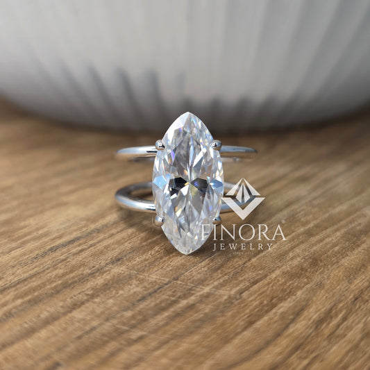 Marquise Cut Moissanite Solitaire Engagement Ring 4.94 CT in 925 Sterling Silver / 10K & 14K Gold
