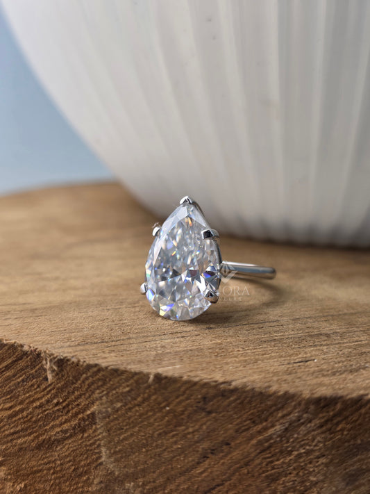 8.08 CT Pear Cut Moissanite Solitaire Engagement Ring in 925 Silver / 10K & 14K Gold