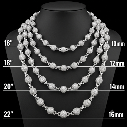Moissanite Silver Ball Link Chain - Iced Out Round Baller Necklace