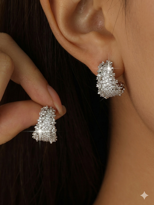 Luxury C-Shape Floral Cubic Zirconia Stud Earrings