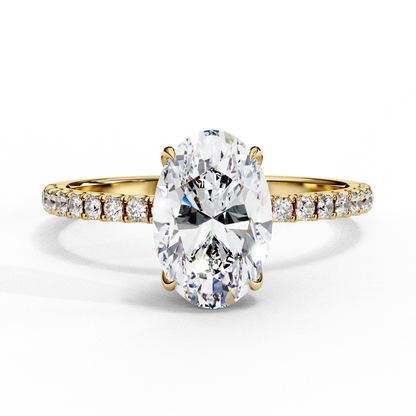 Oval Cut Moissanite Engagement Ring – Pavé Band – 925 Silver / 10K / 14K Gold / Platinum