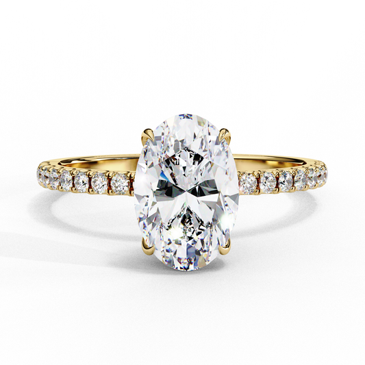 Oval Cut Moissanite Engagement Ring – Pavé Band – 925 Silver / 10K / 14K Gold / Platinum