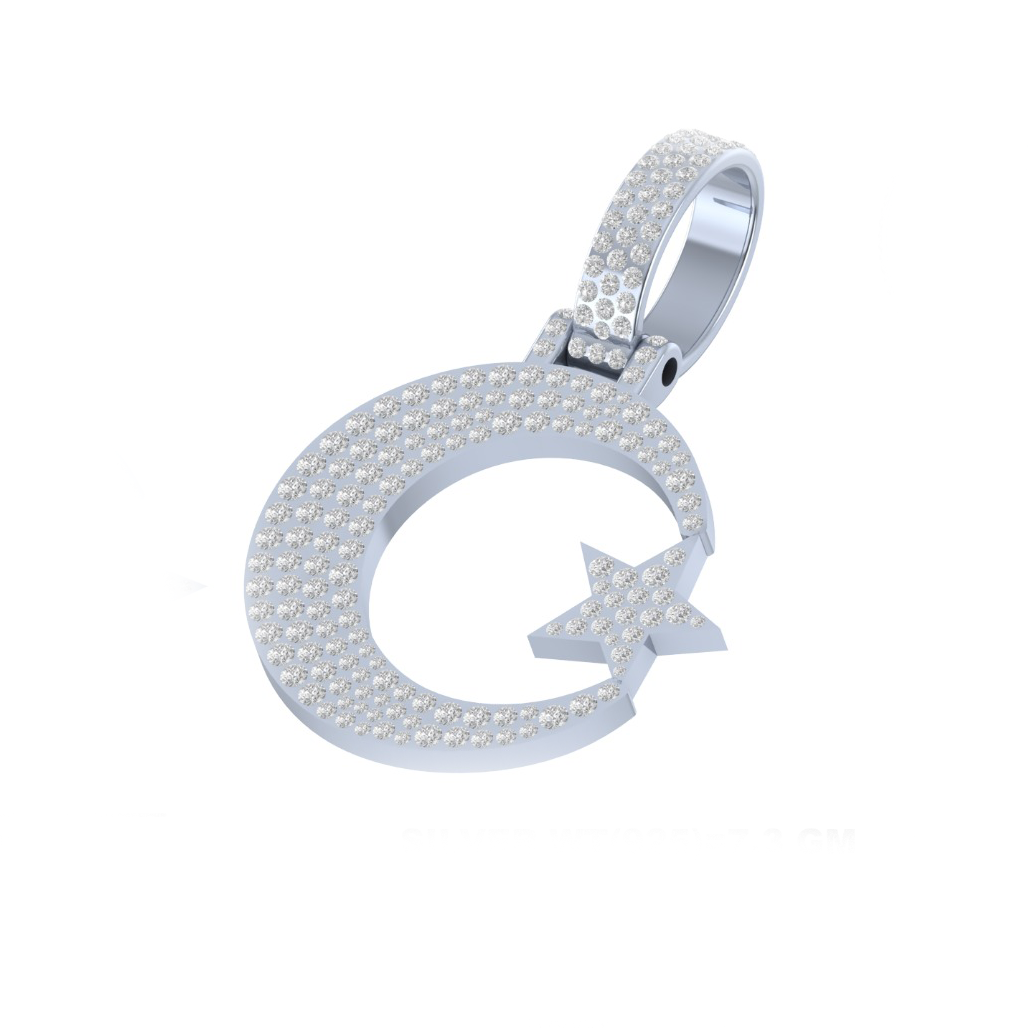 iced-out half moon & star moissanite pendant necklace | pavé set diamond crescent pendant | luxury jewelry – finora jewelry